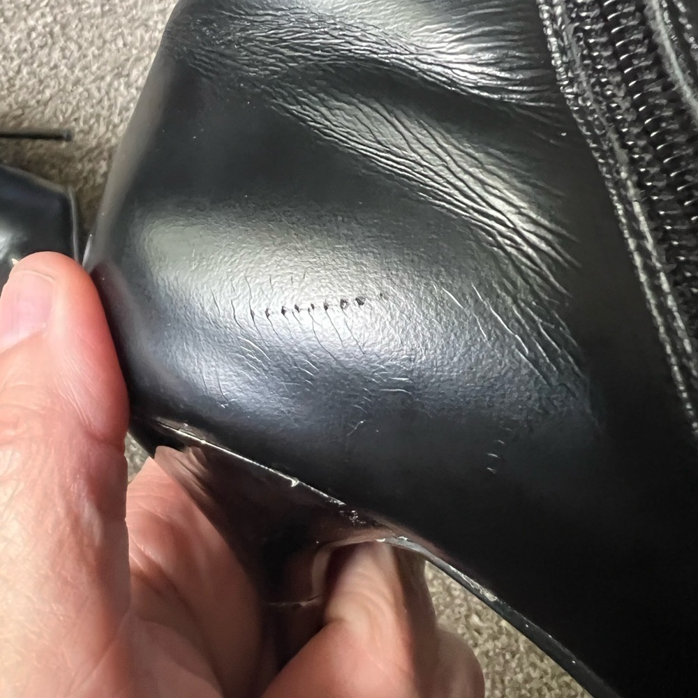 Bruno Cantini Black Leather Narrow Point Zip-up Booties 2 Crystal Accents - 35 - Picture 9 of 11